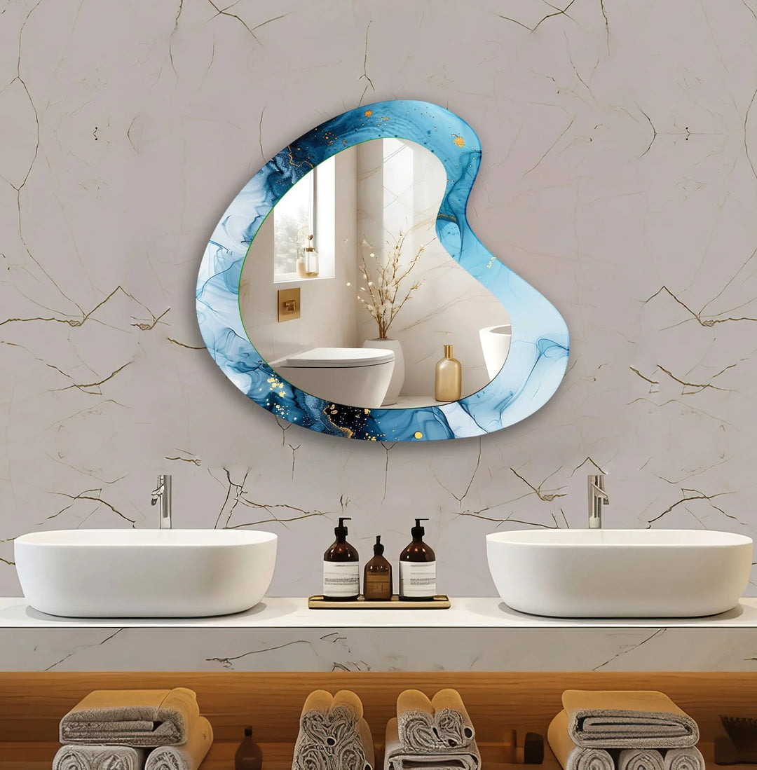 Blue Abstract Watercolor Irregular Wall Mirror - MyPhotoStation