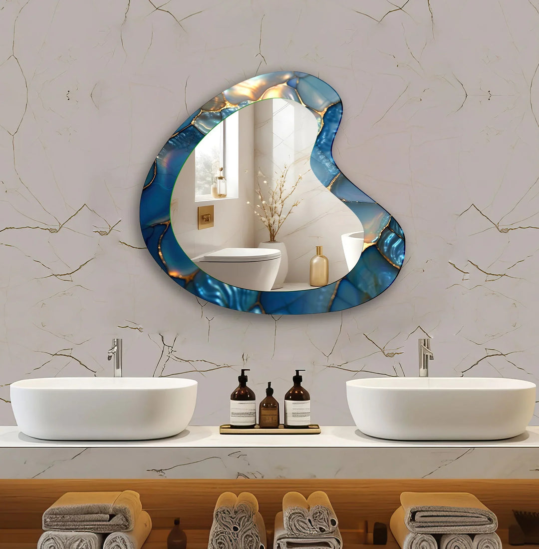Blue Abstract Irregular Glass Wall Mirror - MyPhotoStation