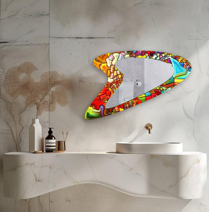 Red Stained Irregular Glass Wall Mirror - MyPhotoStation