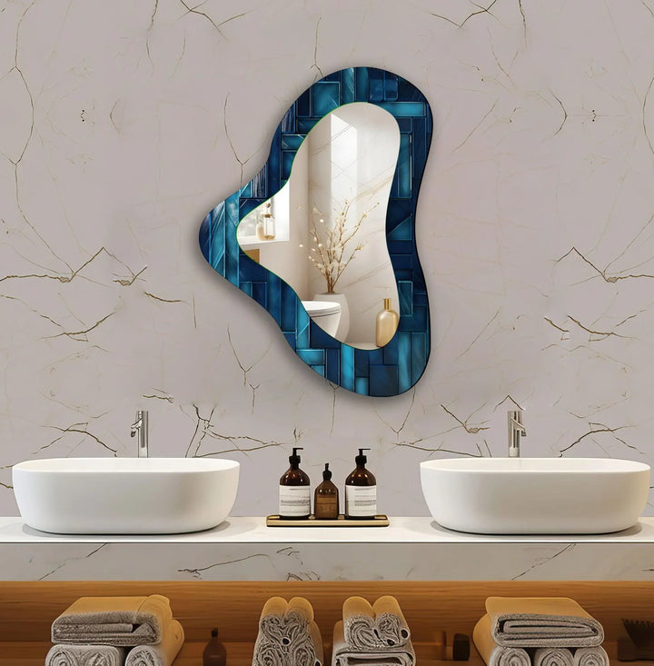 Mirror wall decor combining bold shapes and reflective surfaces to create a striking focal point