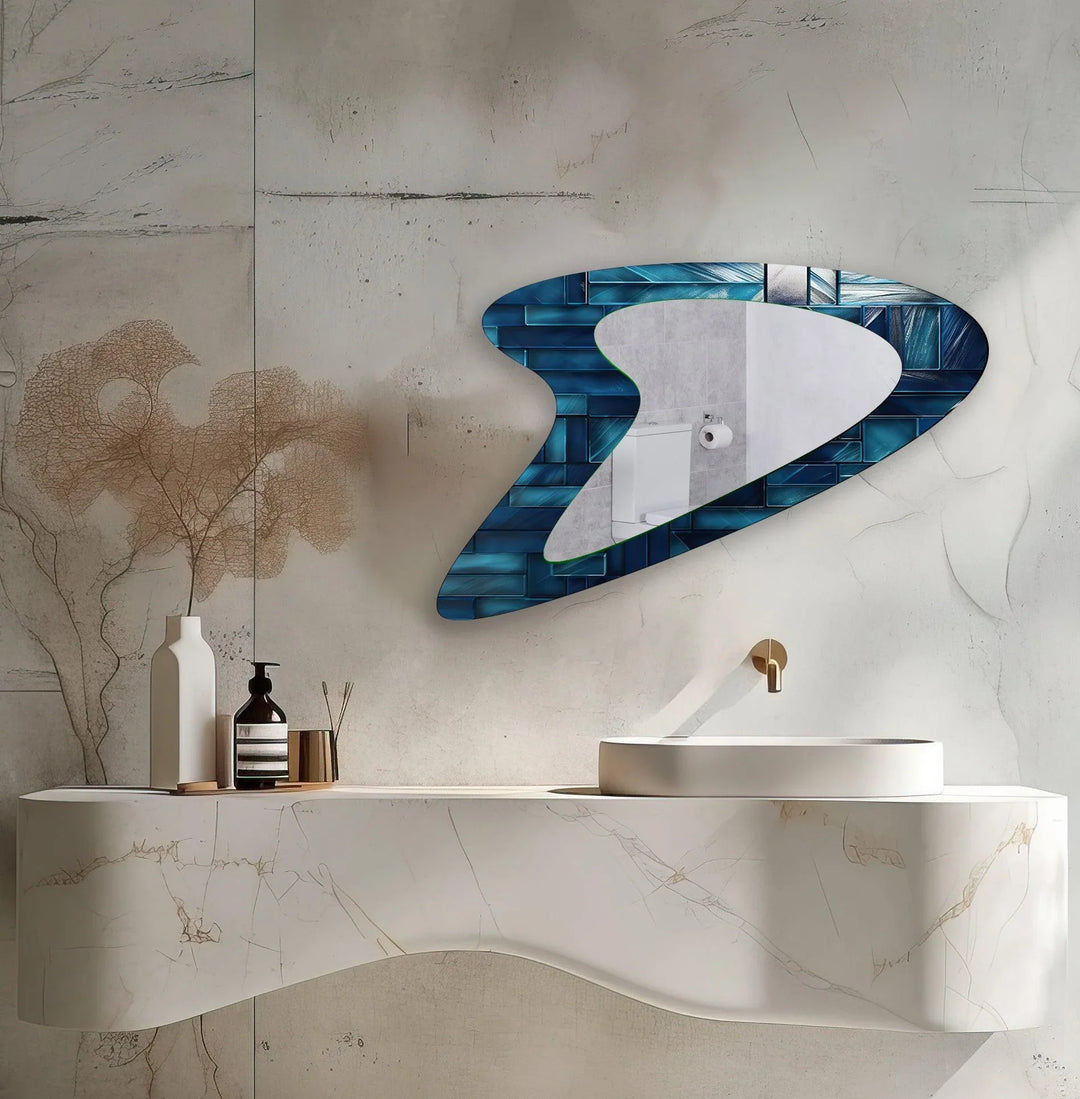 Vivid Blue Abstract Irregular Wall Mirror - MyPhotoStation