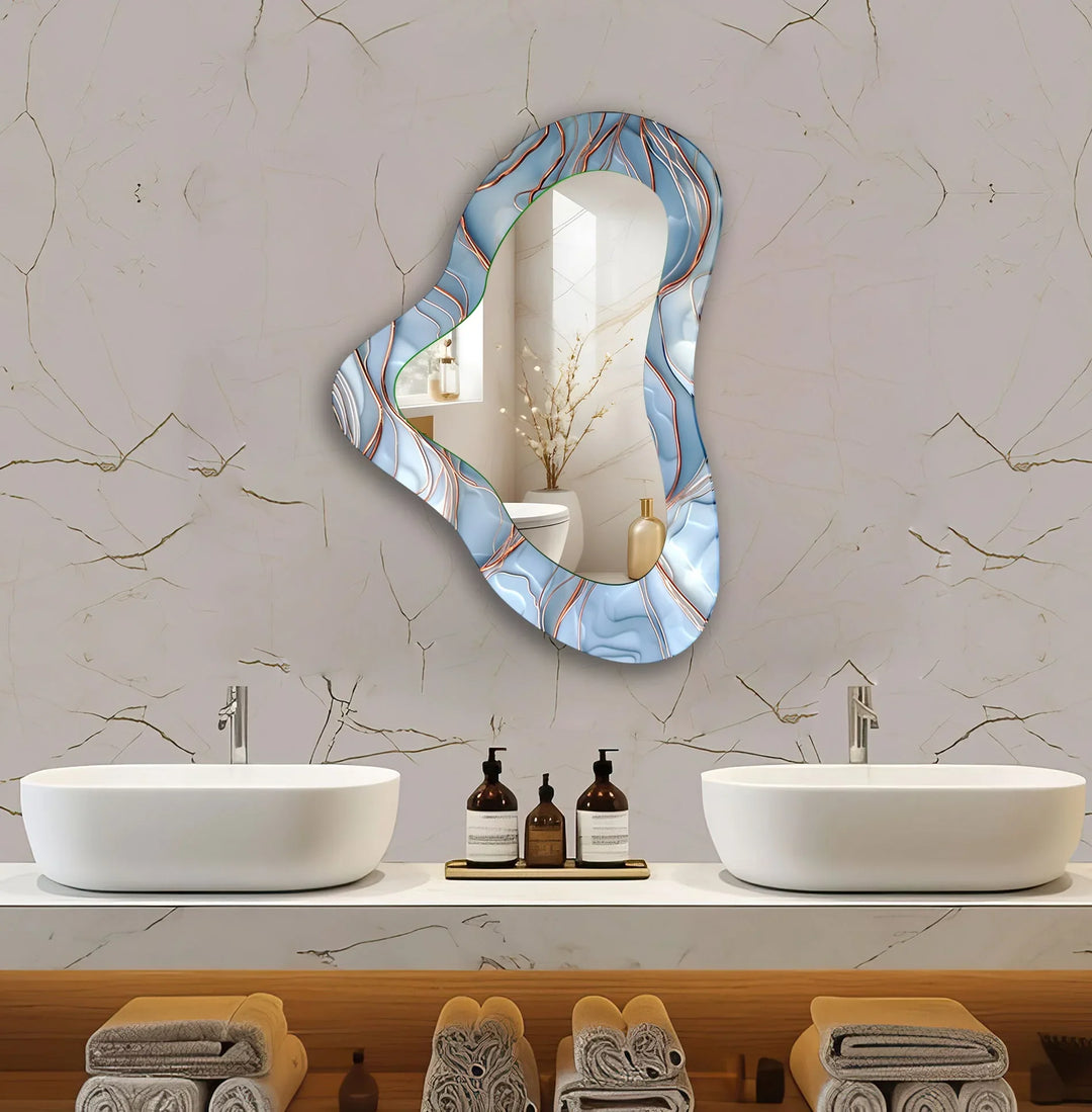 Modern Blue Irregular Glass Wall Mirror - MyPhotoStation