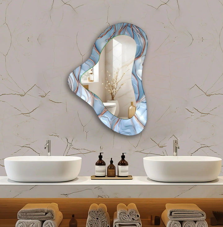 Modern Blue Irregular Glass Wall Mirror - MyPhotoStation