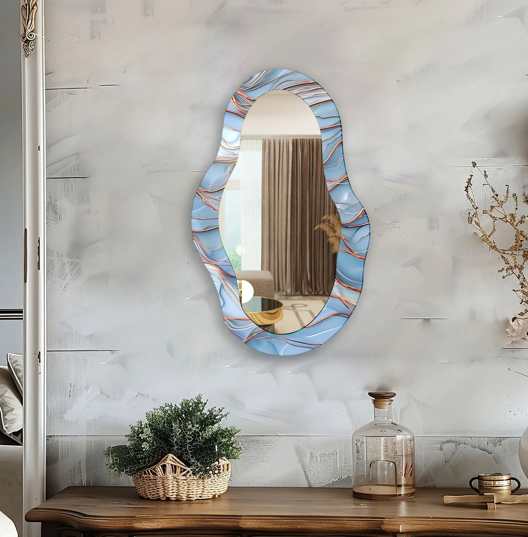 Blue Abstract With Copper Details Wall Mirror - MyPhotoStation