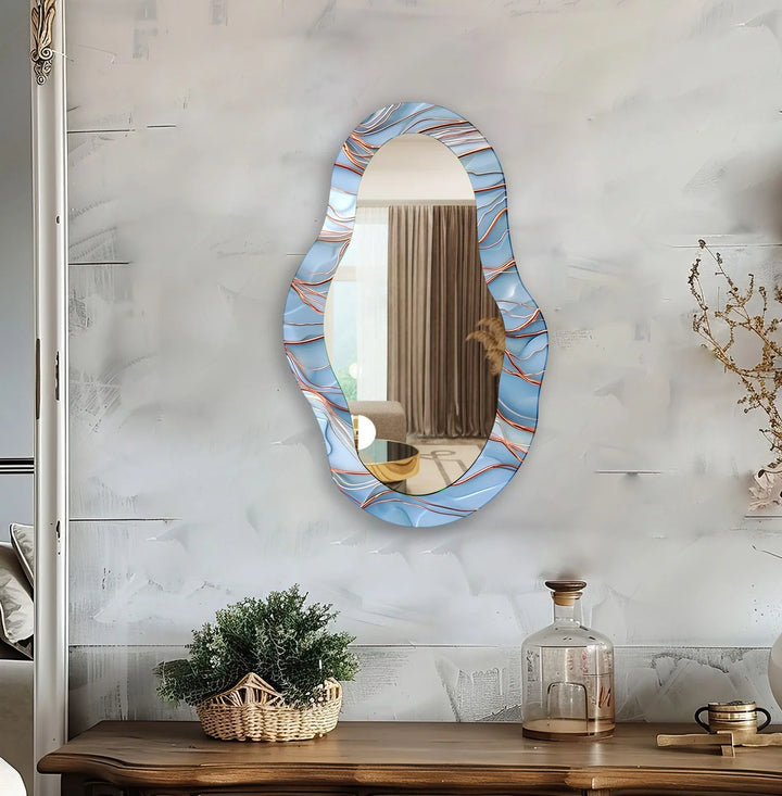 Blue Abstract With Copper Details Wall Mirror - MyPhotoStation