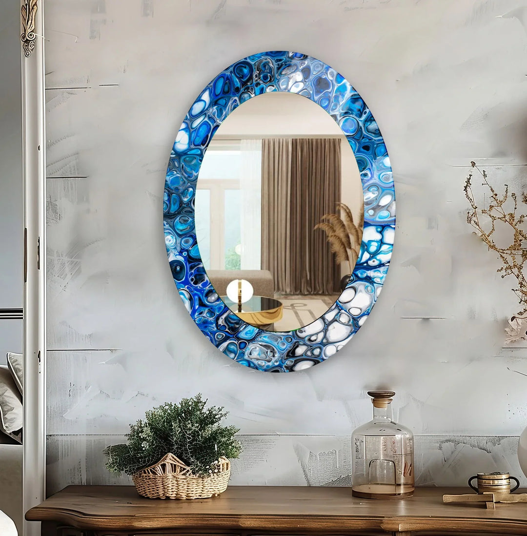 Blue Modern Oval Wall Mirror - MyPhotoStation