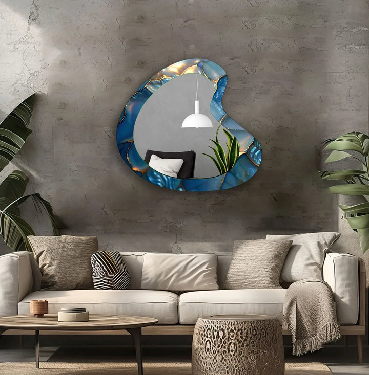 Blue Abstract Irregular Glass Wall Mirror - MyPhotoStation