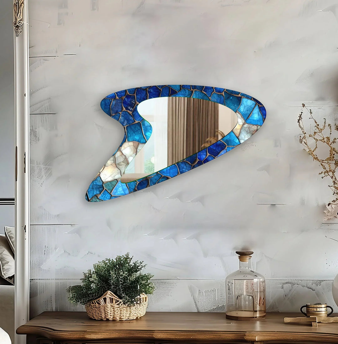 Mirror wall art with abstract shapes and reflective surfaces for a modern artistic vibe