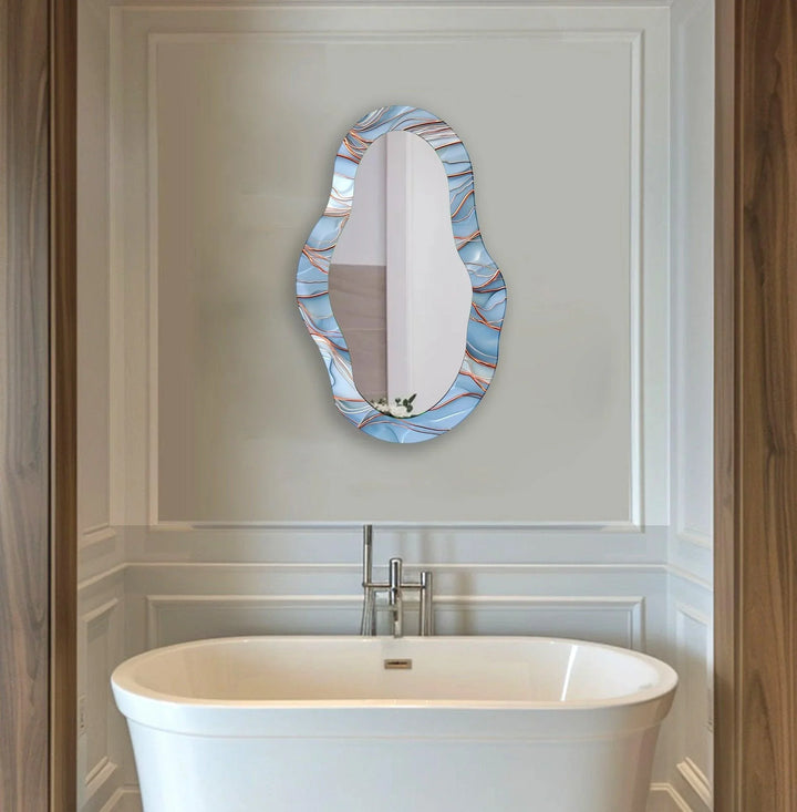 Blue Abstract With Copper Details Wall Mirror - MyPhotoStation