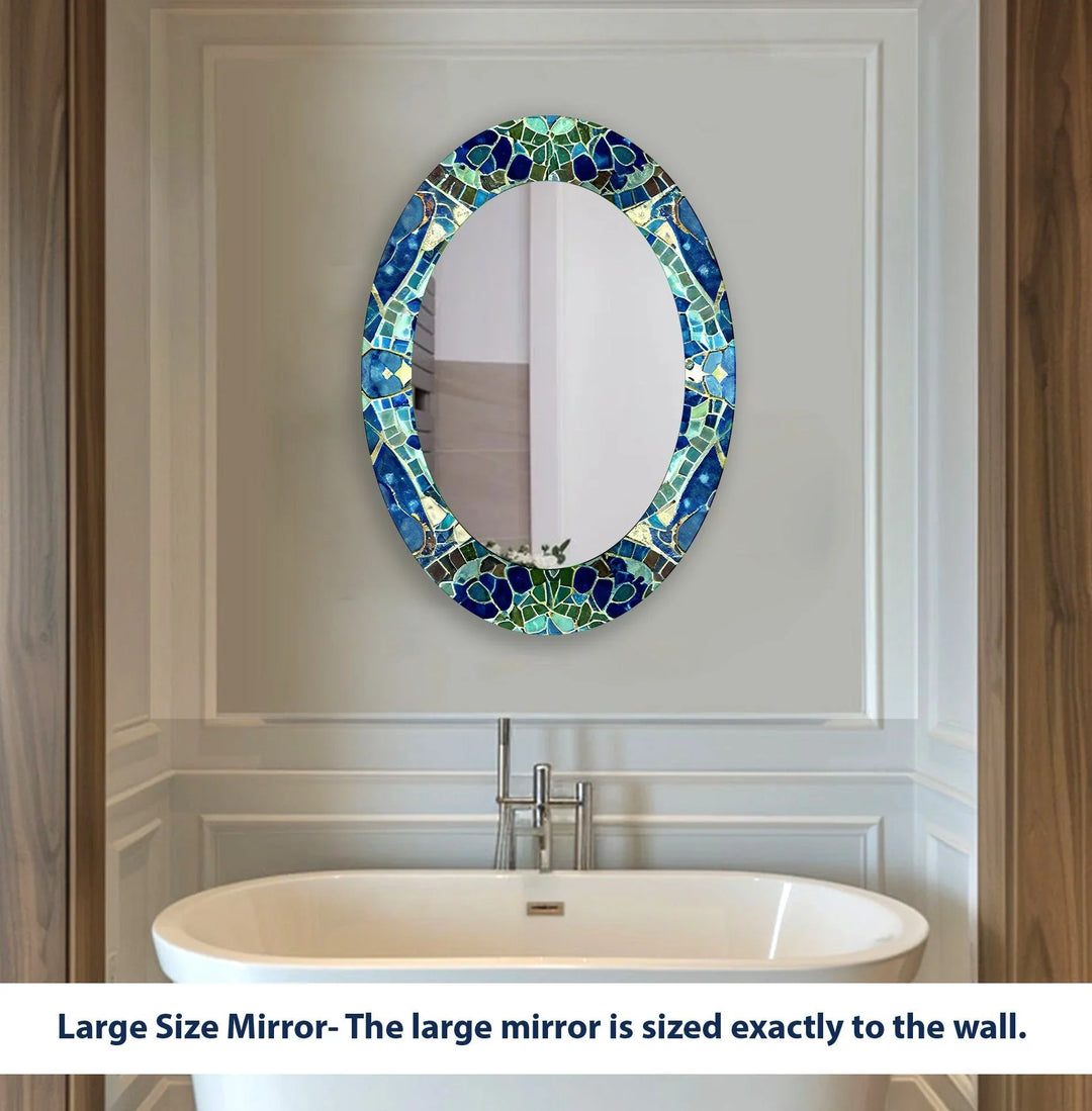 Green And Blue Mosaic Oval Wall Mirror - MyPhotoStation