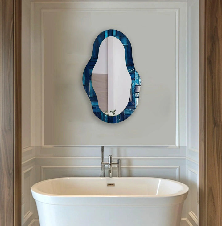 Blue Stained Abstract Asymmetric Wall Mirror - MyPhotoStation