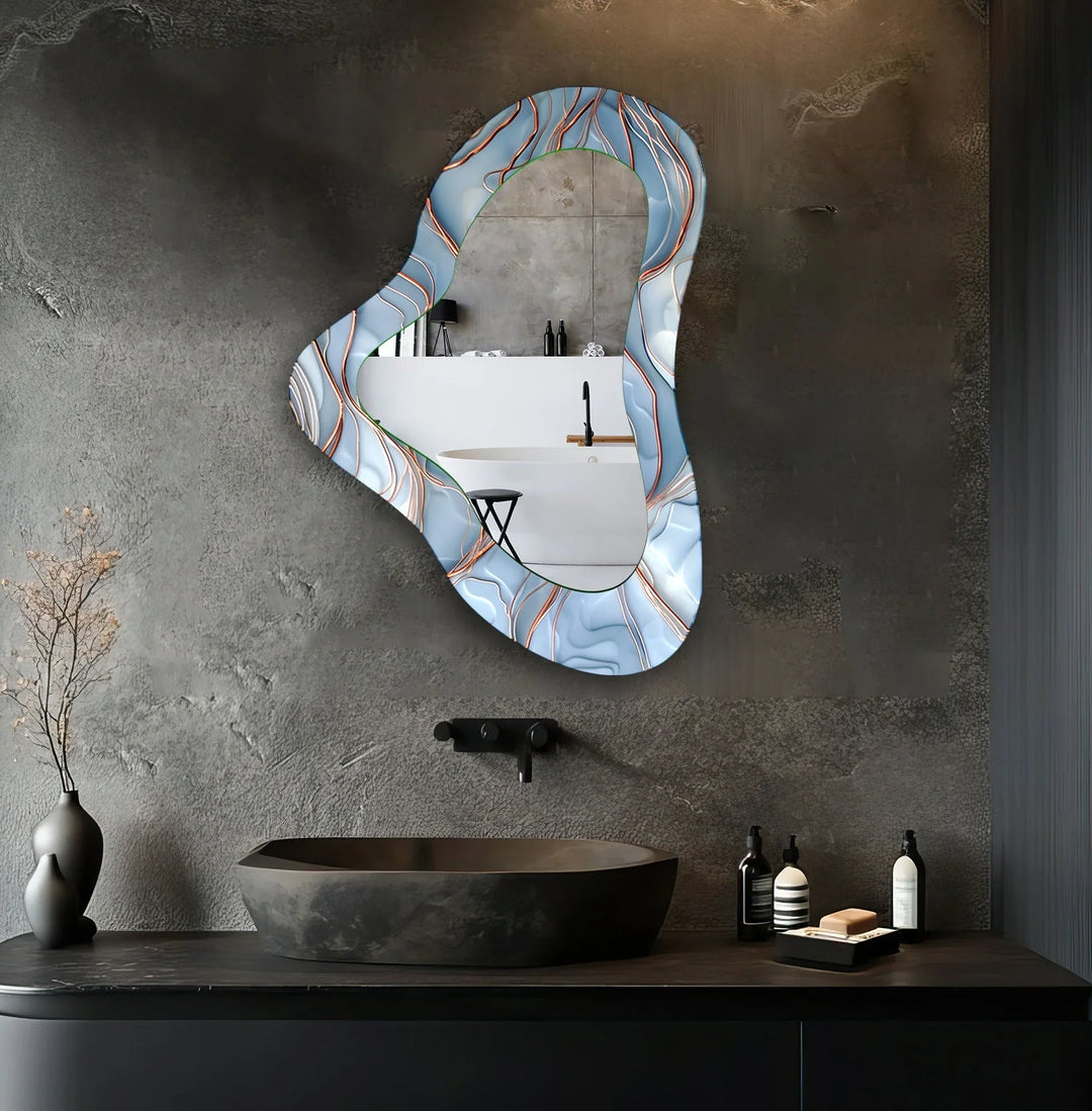 Modern Blue Irregular Glass Wall Mirror - MyPhotoStation