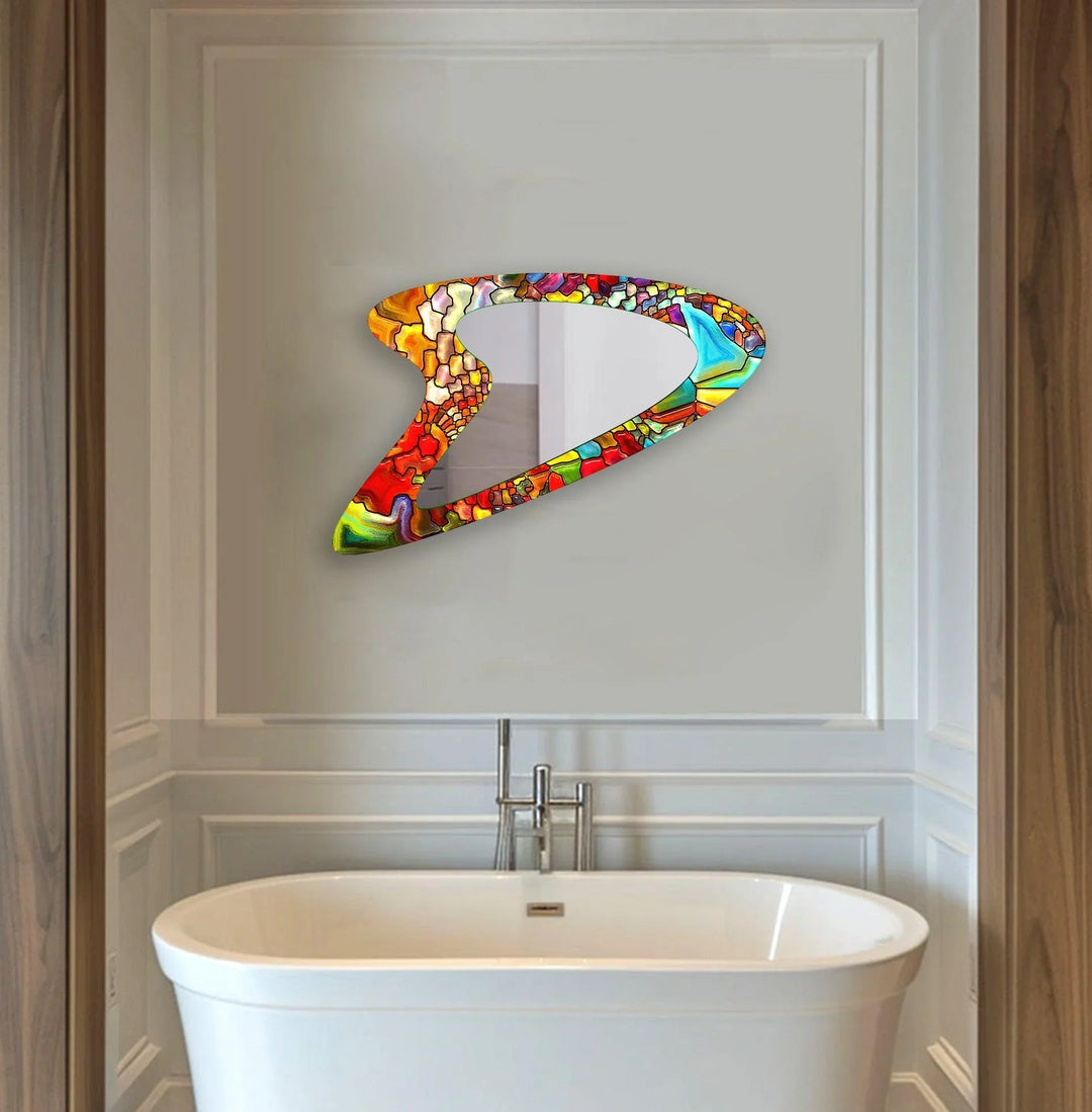 Red Stained Irregular Glass Wall Mirror - MyPhotoStation