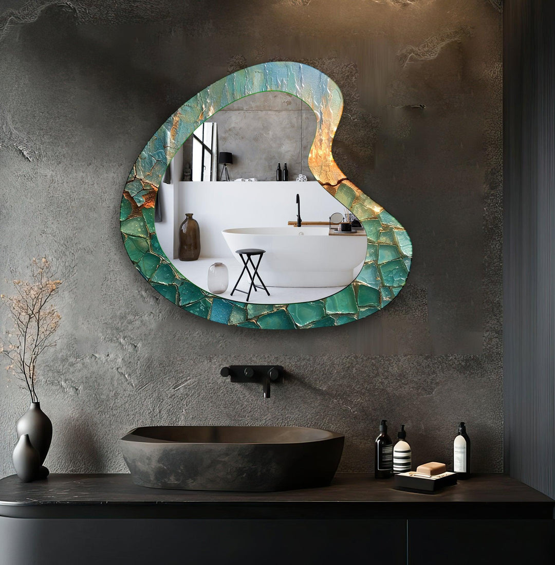 Green Oil Painting Asymmetrical Wall Mirror - MyPhotoStation