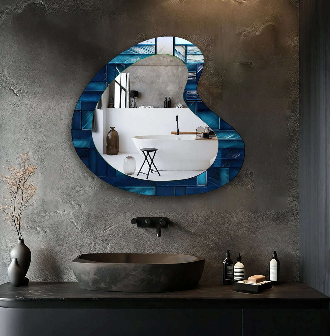 Blue Mosaic Tiles Modern Wall Mirror - MyPhotoStation