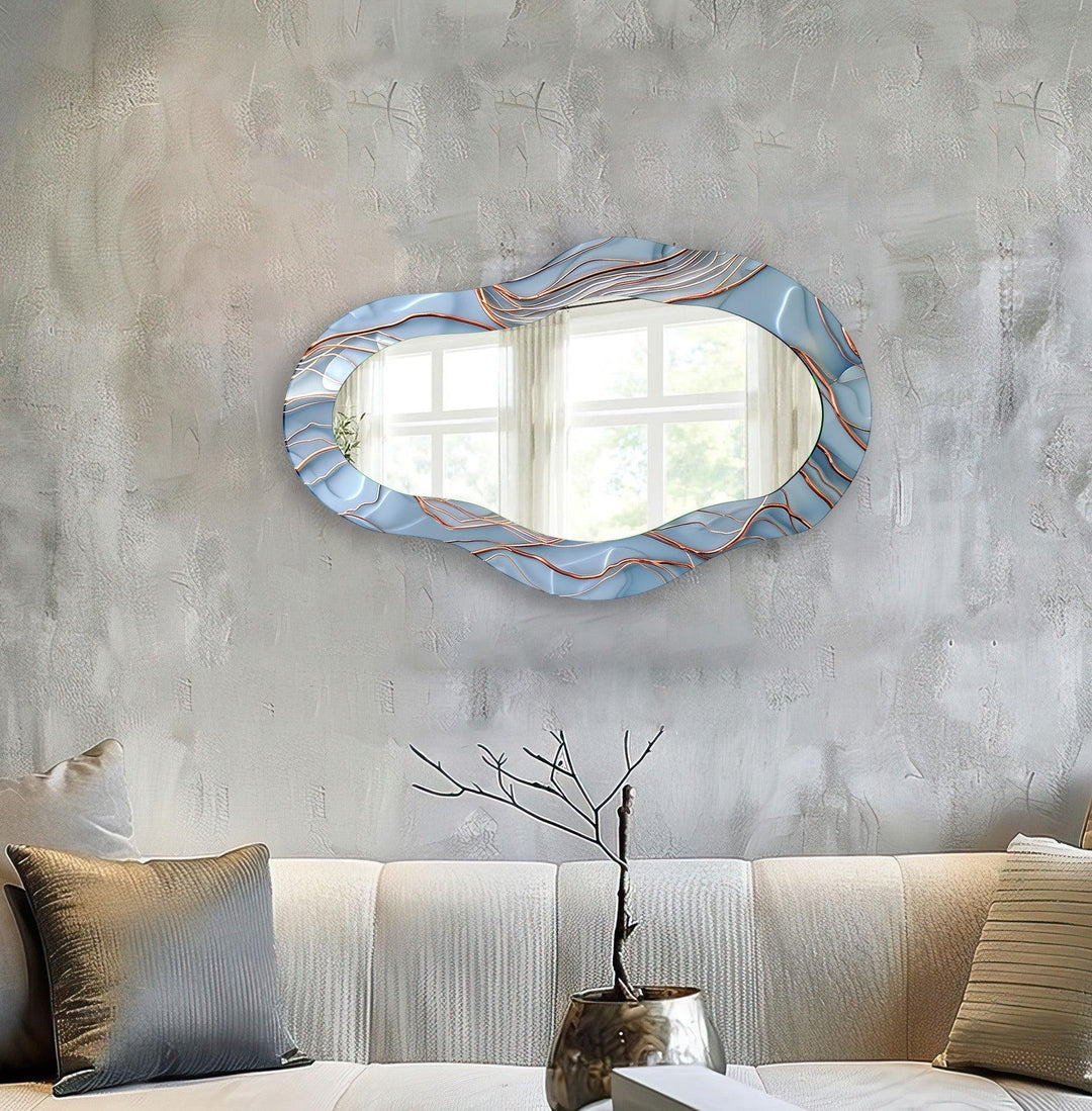 Blue Abstract With Copper Details Wall Mirror - MyPhotoStation