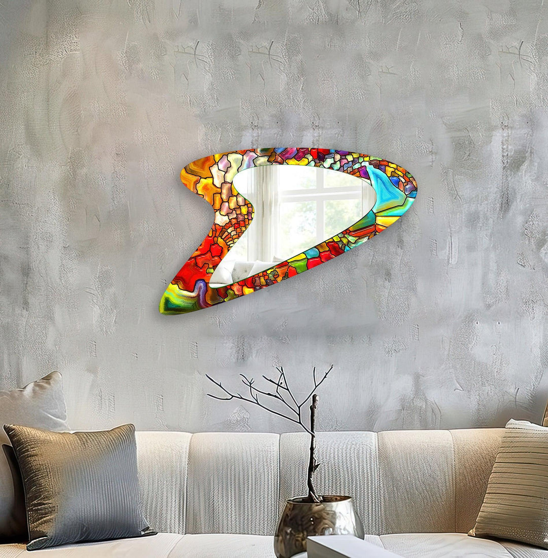 Red Stained Irregular Glass Wall Mirror - MyPhotoStation