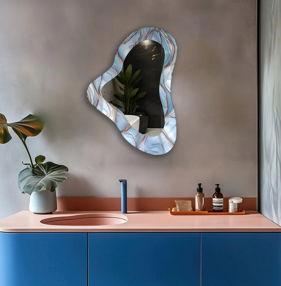 Modern Blue Irregular Glass Wall Mirror - MyPhotoStation