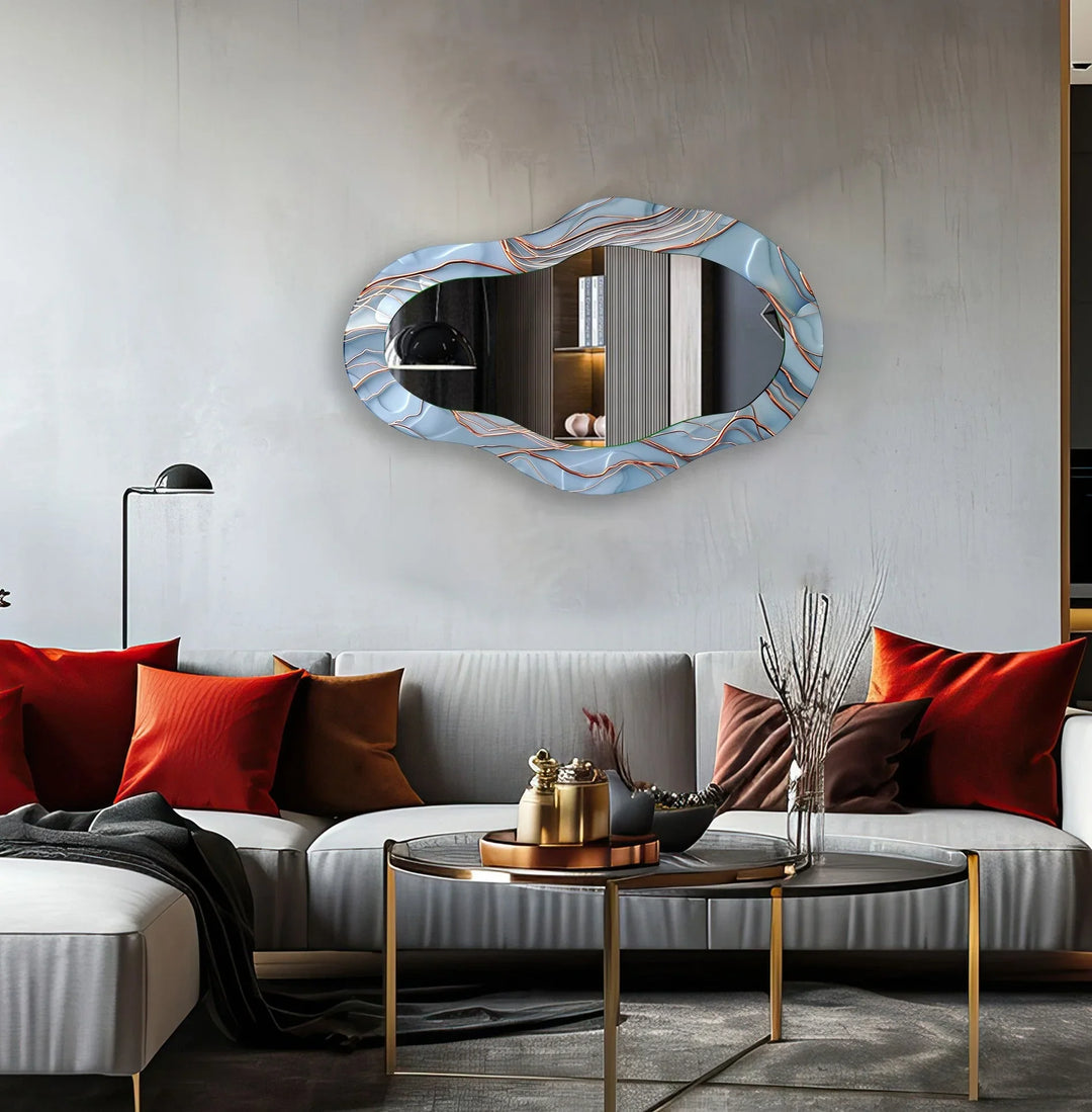Blue Abstract With Copper Details Wall Mirror - MyPhotoStation