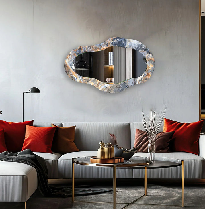 Decorative wall mirror blending artistic patterns with modern functionality for a unique look