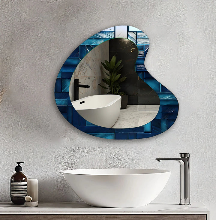 Blue Mosaic Tiles Modern Wall Mirror - MyPhotoStation