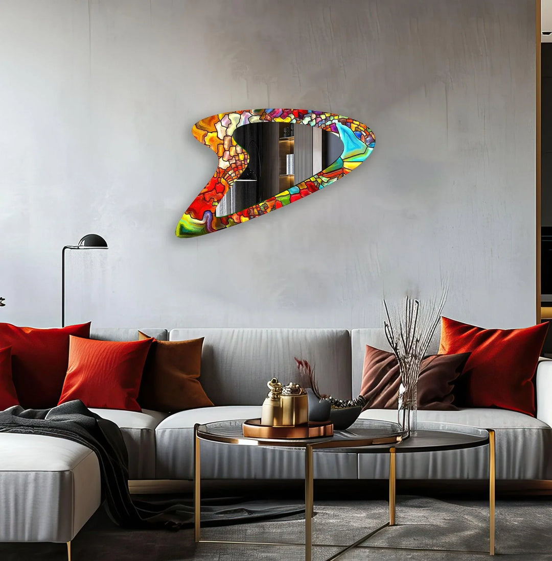 Red Stained Irregular Glass Wall Mirror - MyPhotoStation