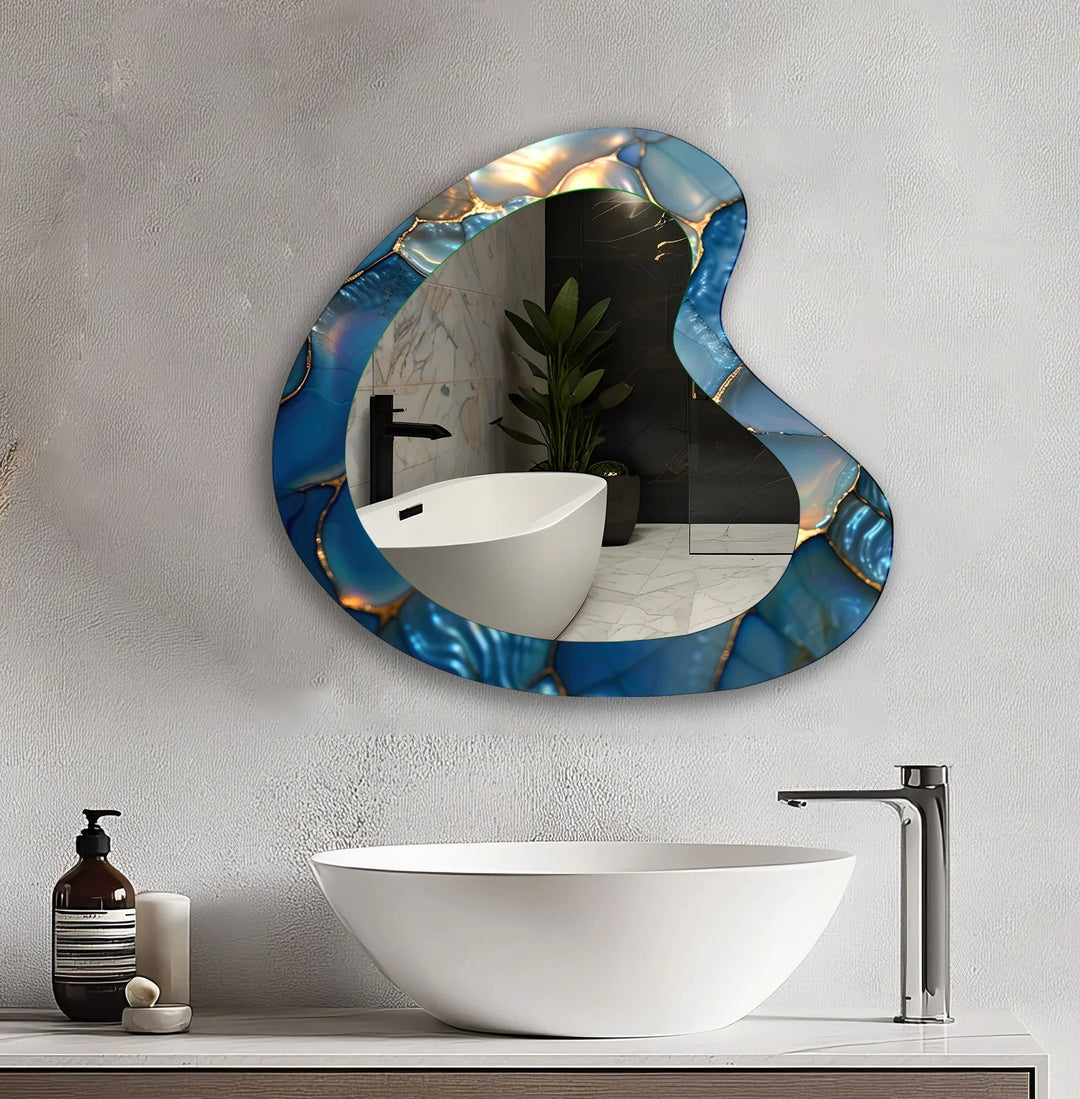 Blue Abstract Irregular Glass Wall Mirror - MyPhotoStation
