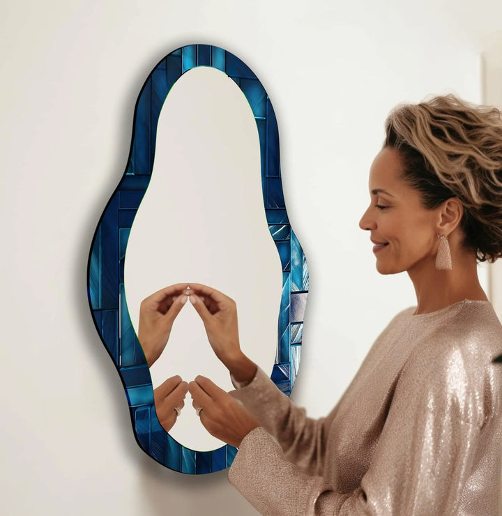 Blue Stained Abstract Asymmetric Wall Mirror - MyPhotoStation