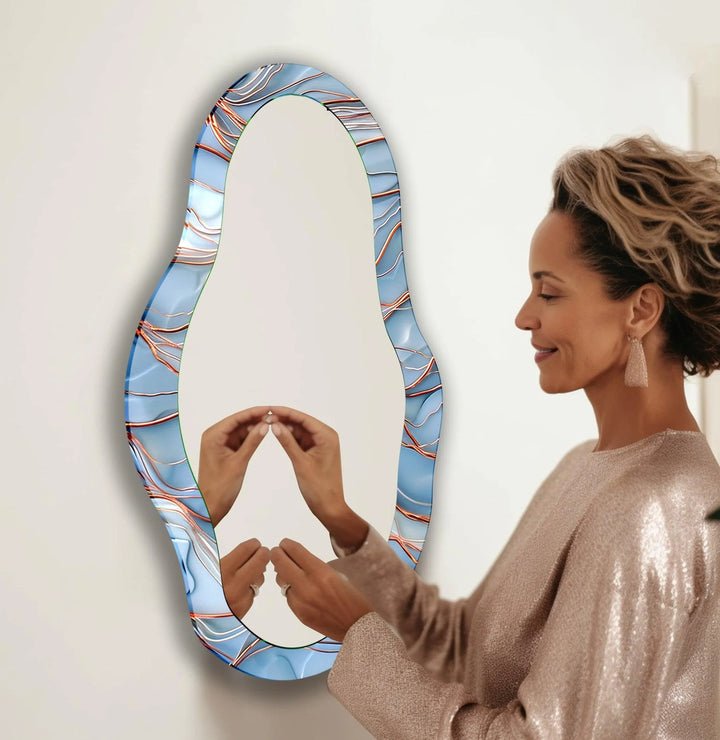 Blue Abstract With Copper Details Wall Mirror - MyPhotoStation