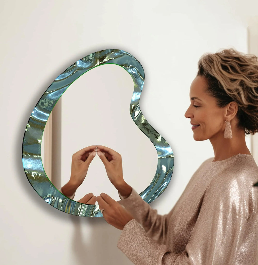 Green Abstract Irregular Glass Wall Mirror - MyPhotoStation