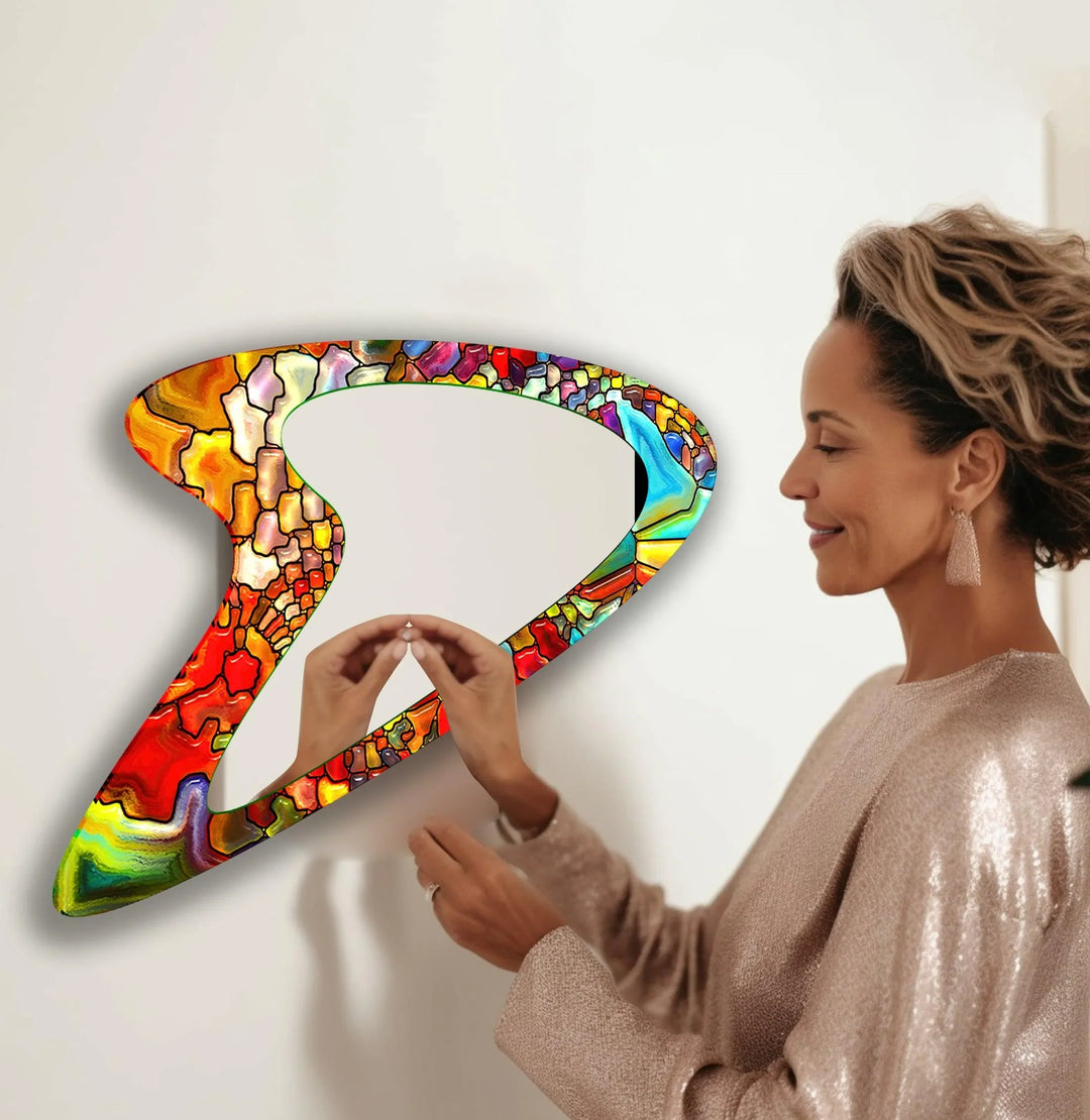 Red Stained Irregular Glass Wall Mirror - MyPhotoStation