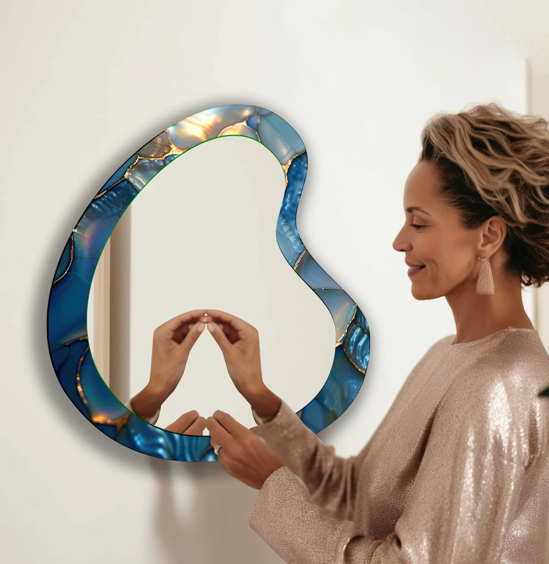 Blue Abstract Irregular Glass Wall Mirror - MyPhotoStation