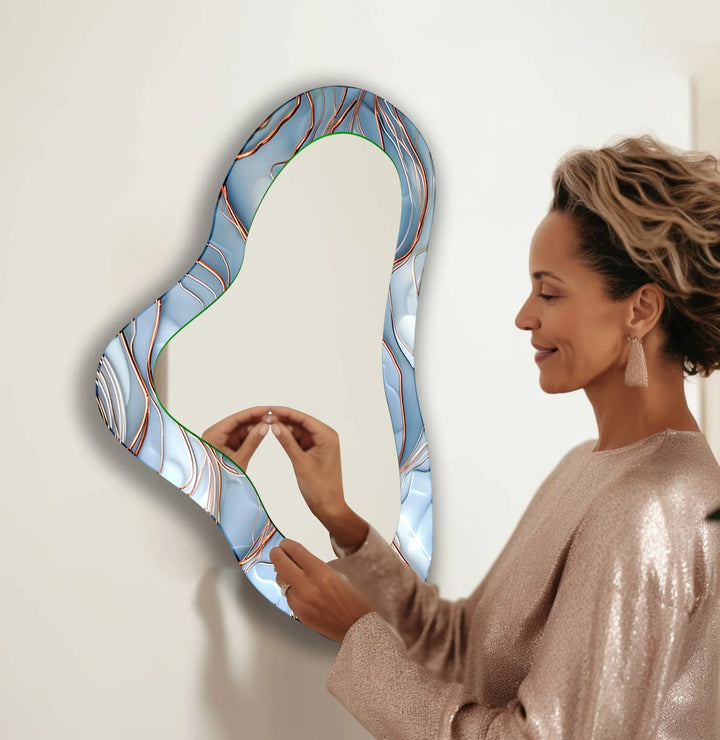 Modern Blue Irregular Glass Wall Mirror - MyPhotoStation
