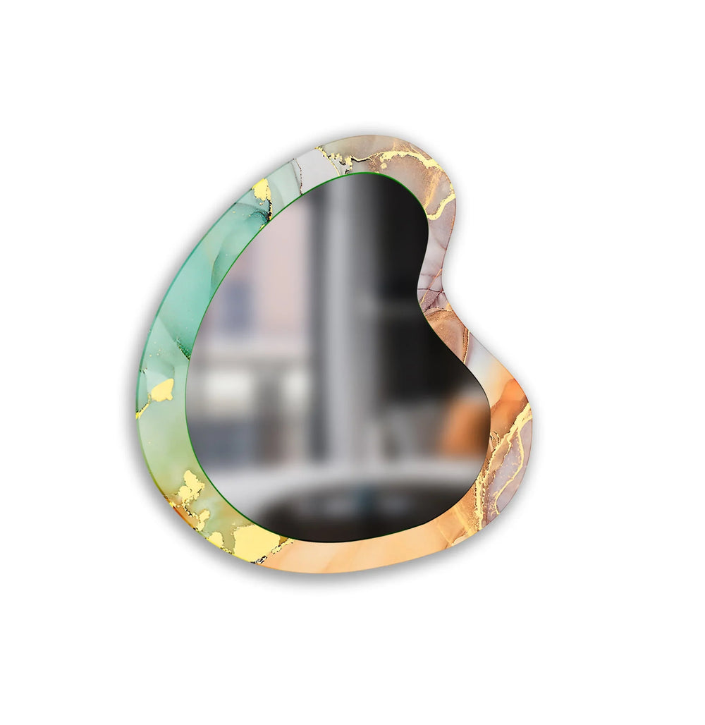 Orange & Green Abstract Glass Wall Mirror - MyPhotoStation