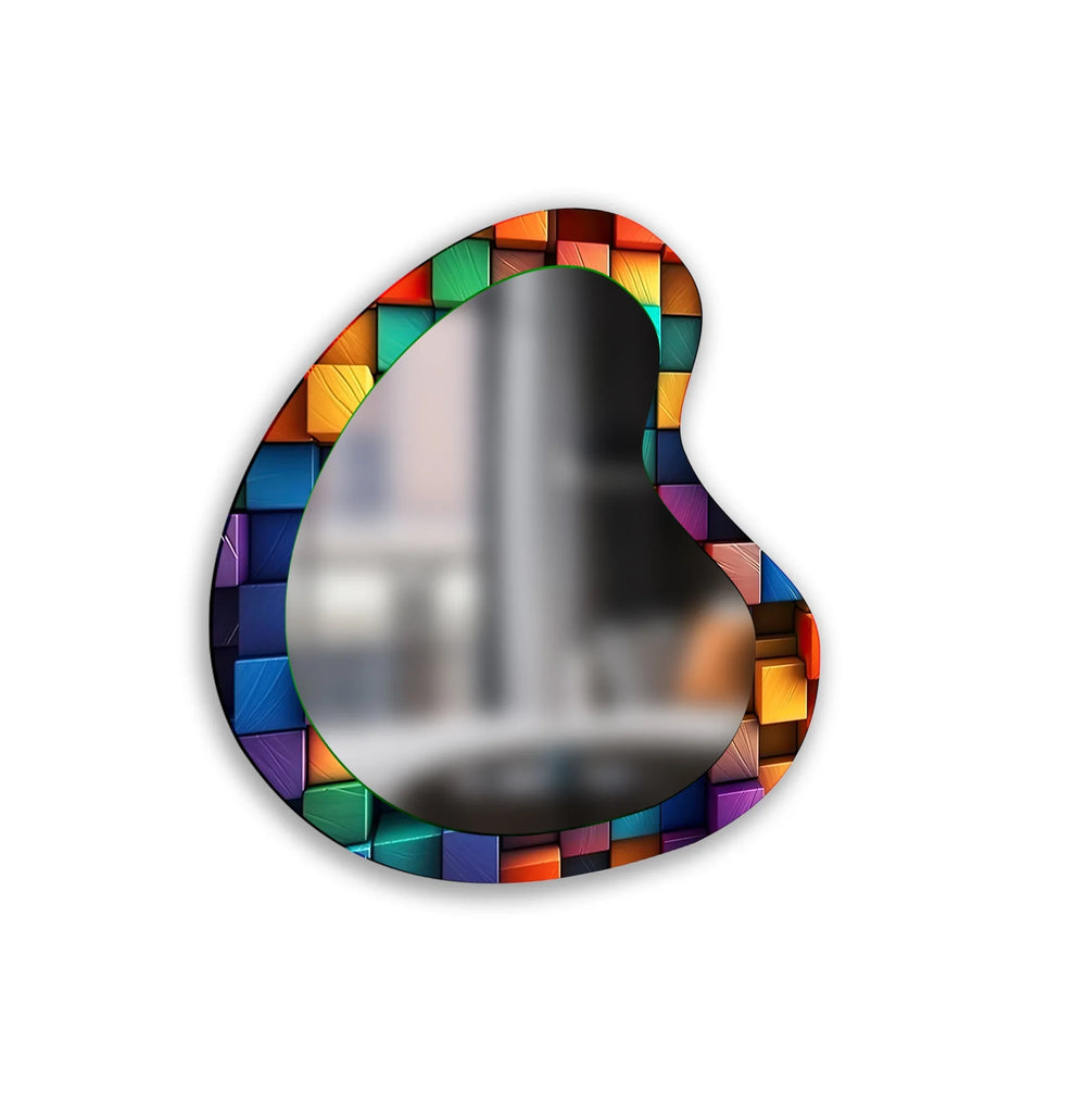 Modern Colorful Cubes Irregular Glass Wall Mirror - MyPhotoStation