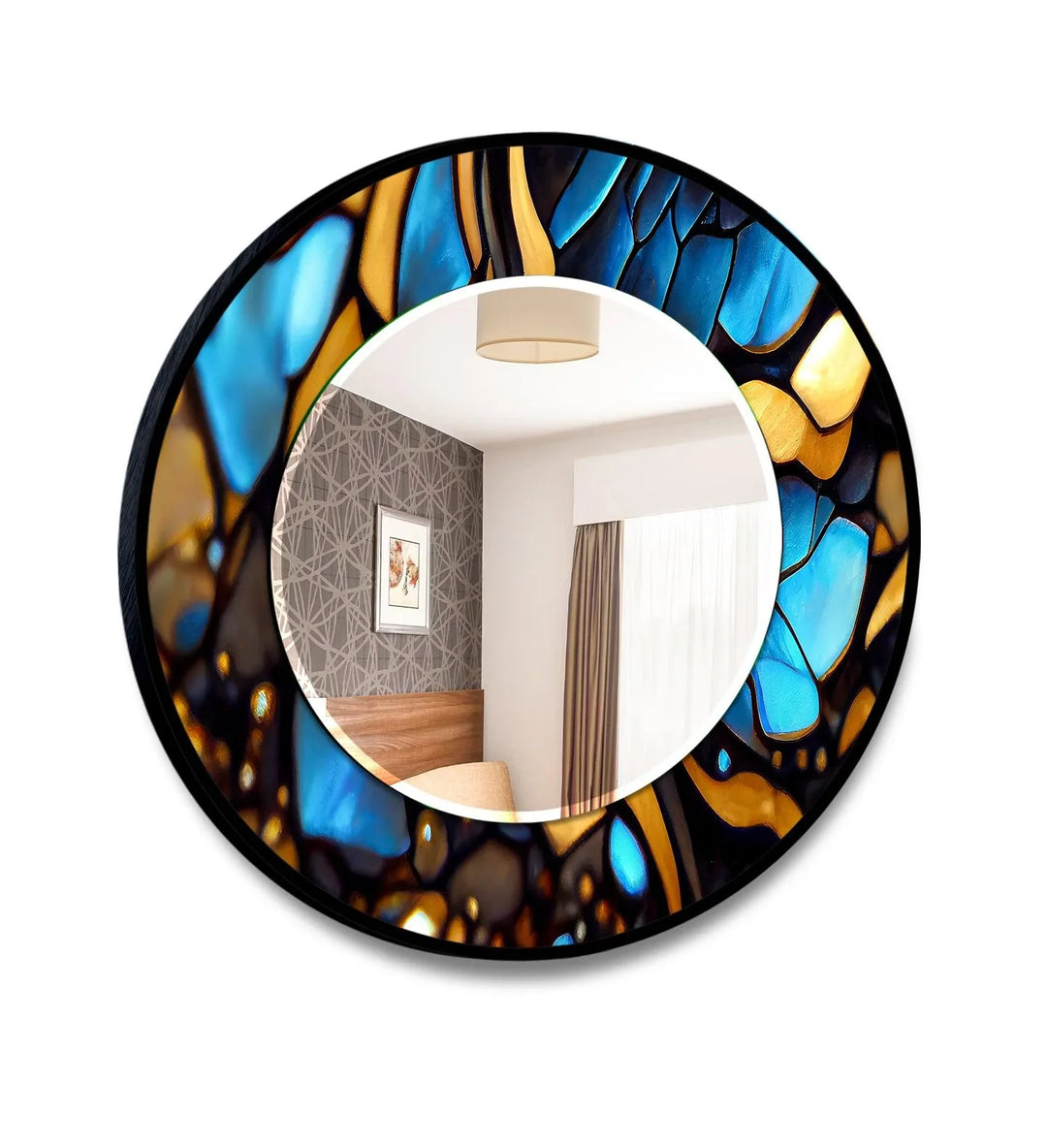 Blue & Gold Stained Wall Mirror Wood Mirror