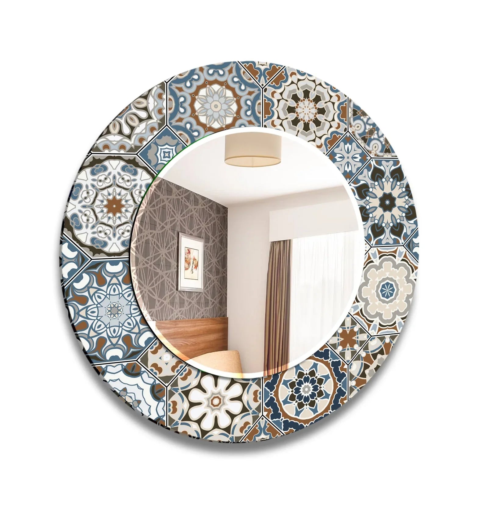 Mosaic Silver Beige Round Wall Mirror biggest wall mirror