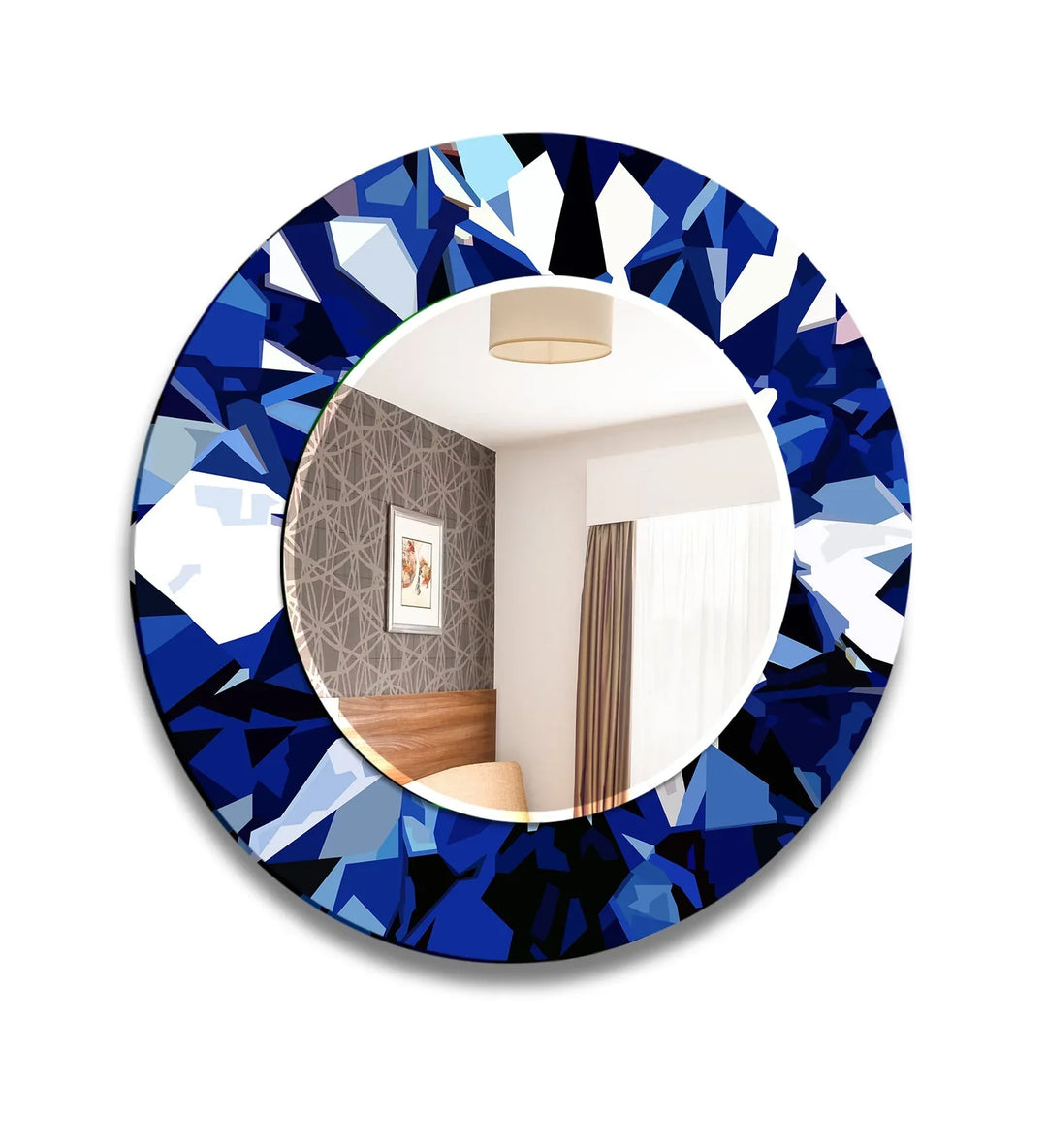 Geometric Navy Blue Round Wall Mirror Blue Mirror