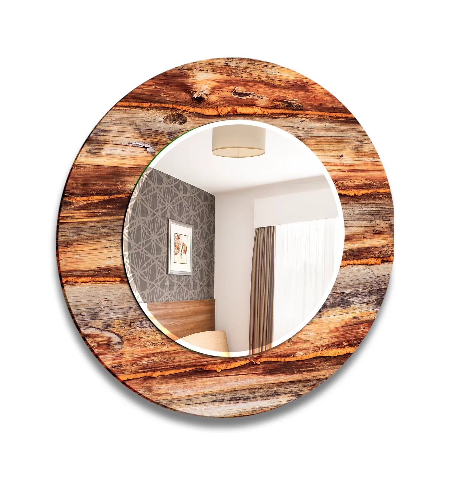 Brown Wood Pattern Round Wall Mirror unique mirrors