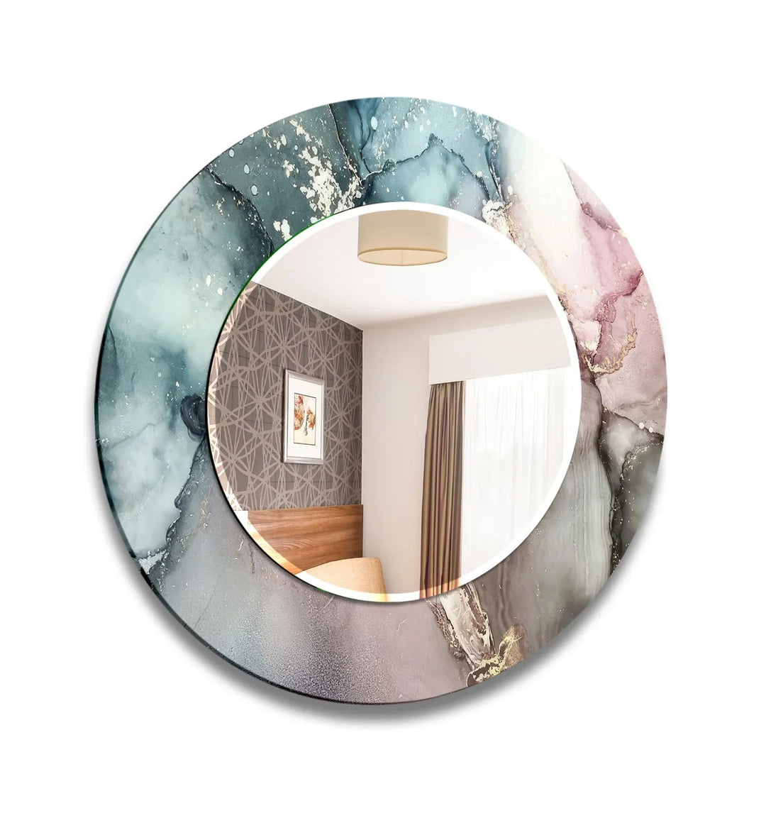 Blue and Pink Round Wall Mirror Bathroom Mirror