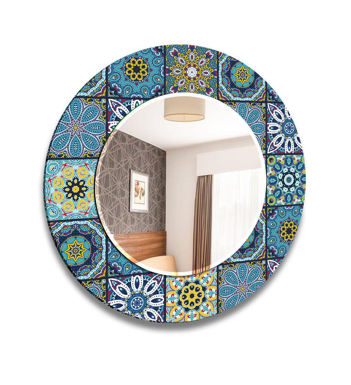 Mosaic Yellow Blue Round Wall Mirror Blue Wall Mirror