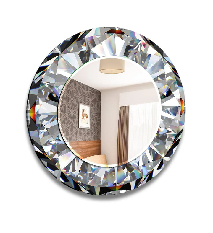 Diamond Effect Round Wall Mirror Living Room Wall Mirror