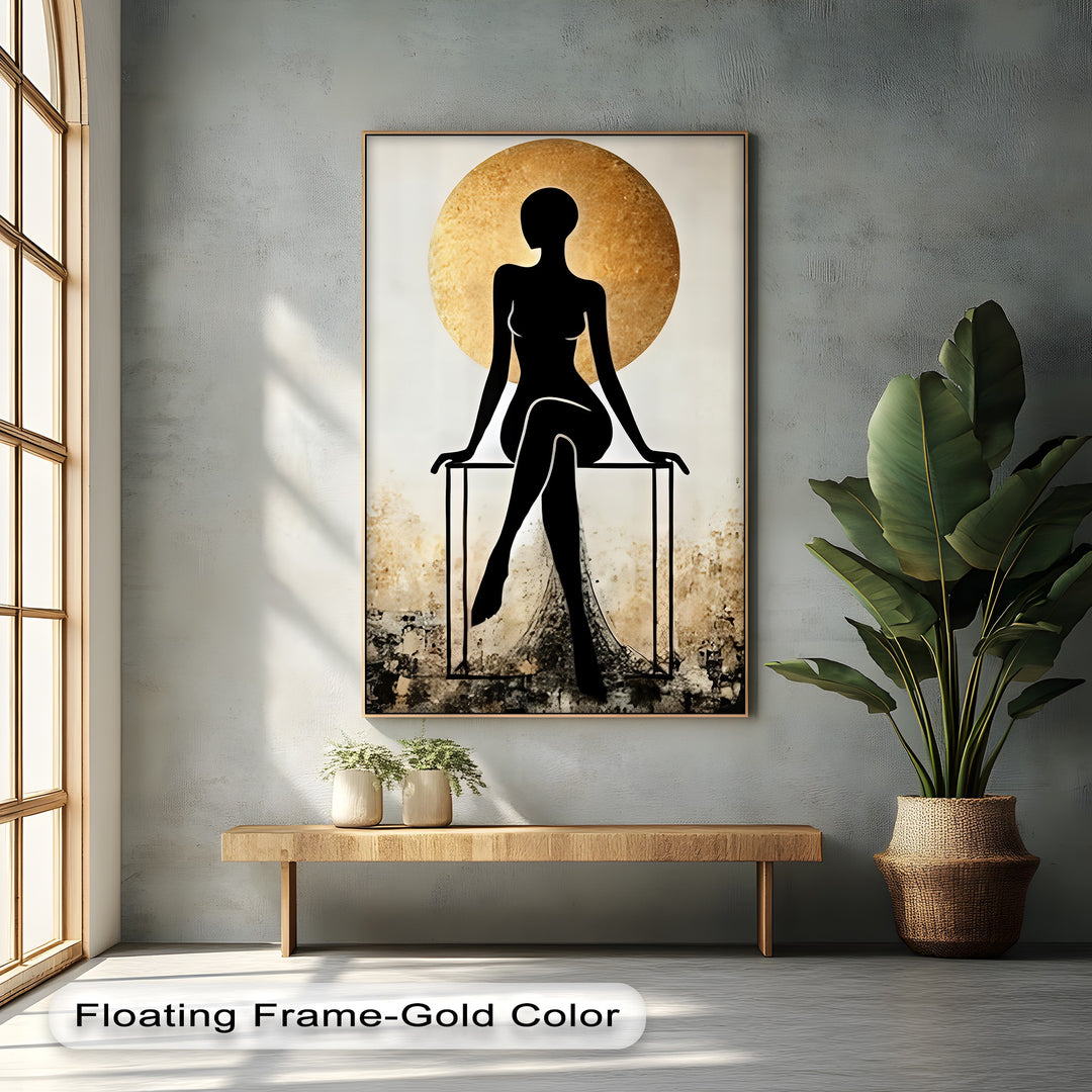 Golden Halo Silhouette – Erotic Canvas Print | Abstract Art