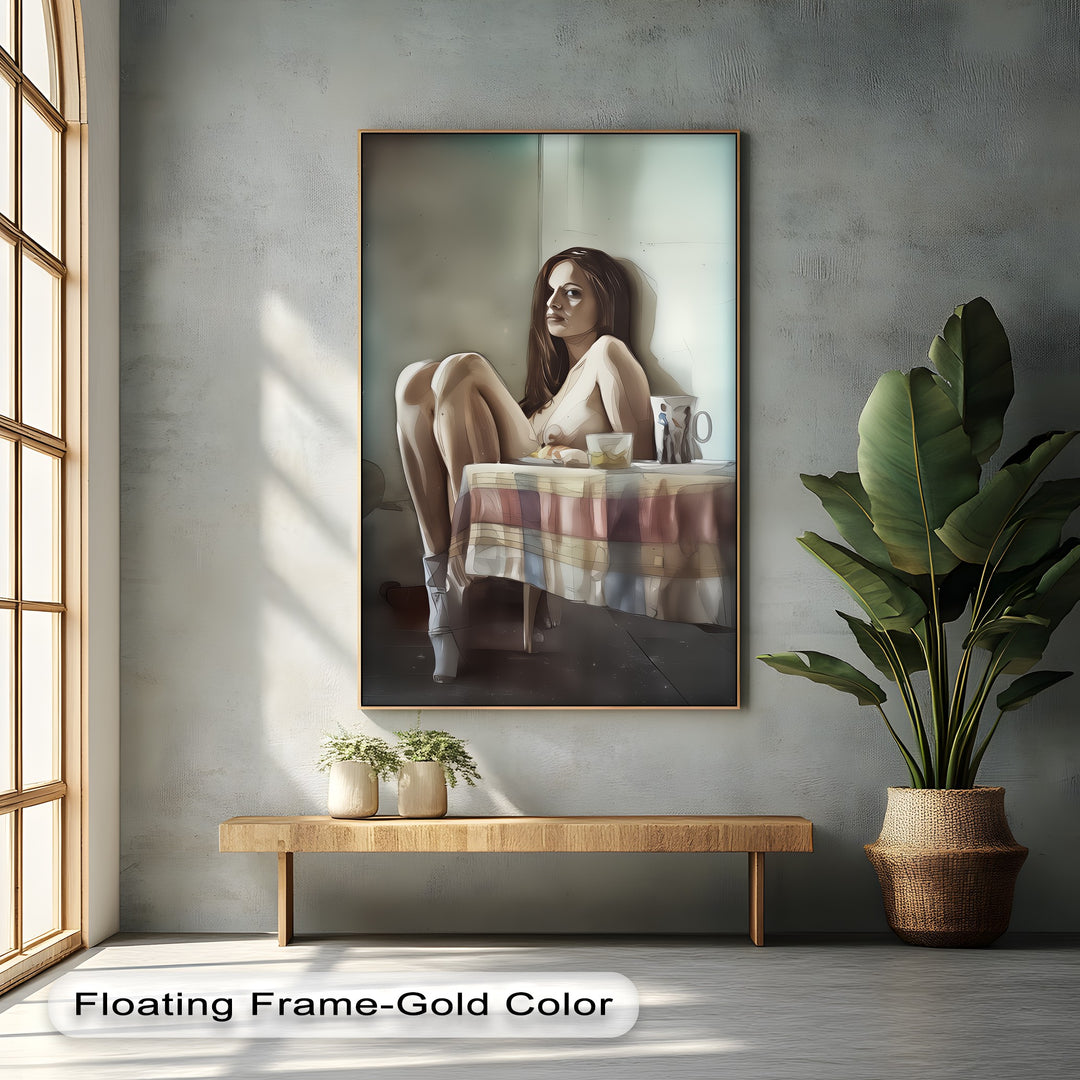 Melancholic Nude with Coffee Mug – Nude Canvas Art | Framed Art