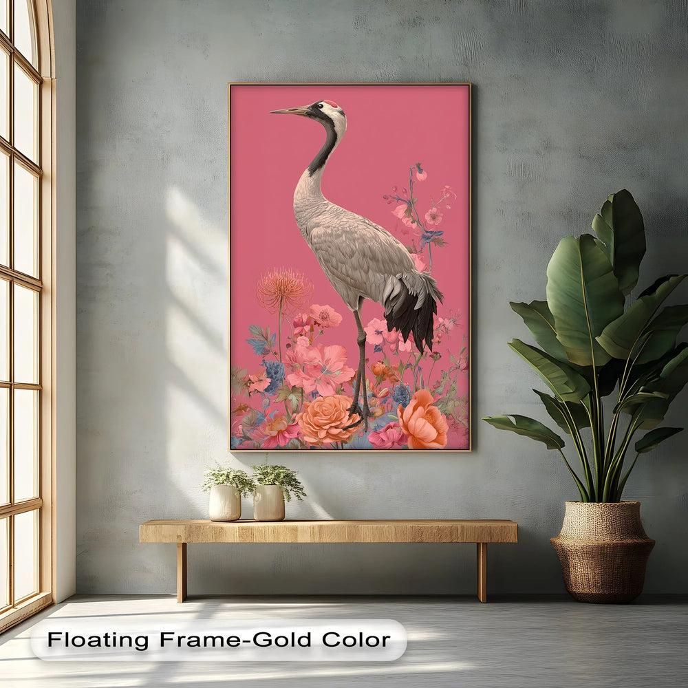 Elegant Crane Among Blossoms – Nature-Inspired Bird Canvas Print - MyPhotoStation