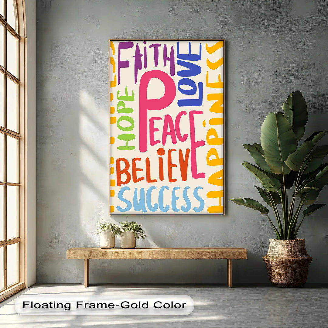 Peace, Faith, Love & Hope – Motivational Colorful Typography Canvas Print - MyPhotoStation