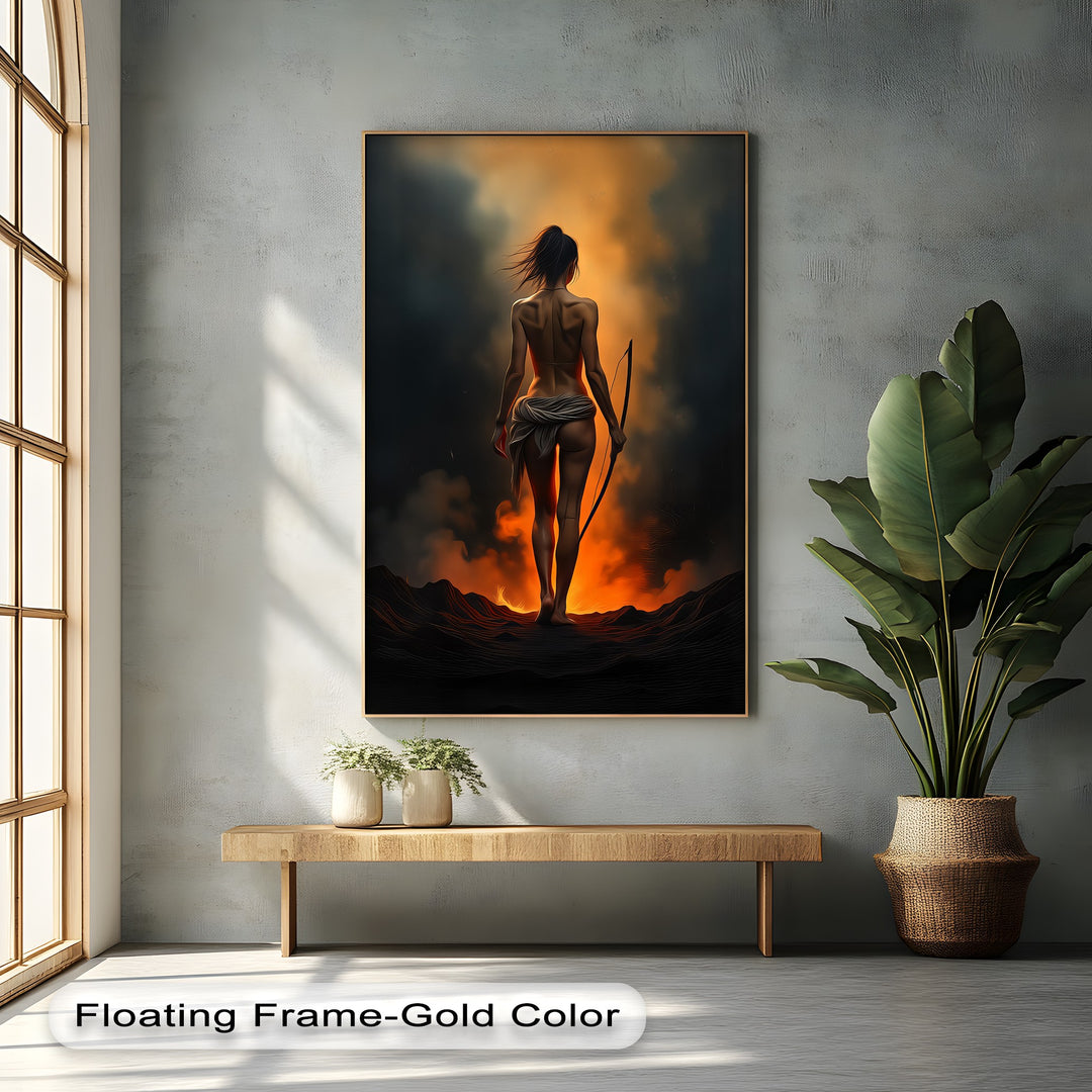 Ashen Huntress – Fiery Nude Canvas Wall Art | Artwork Canvas