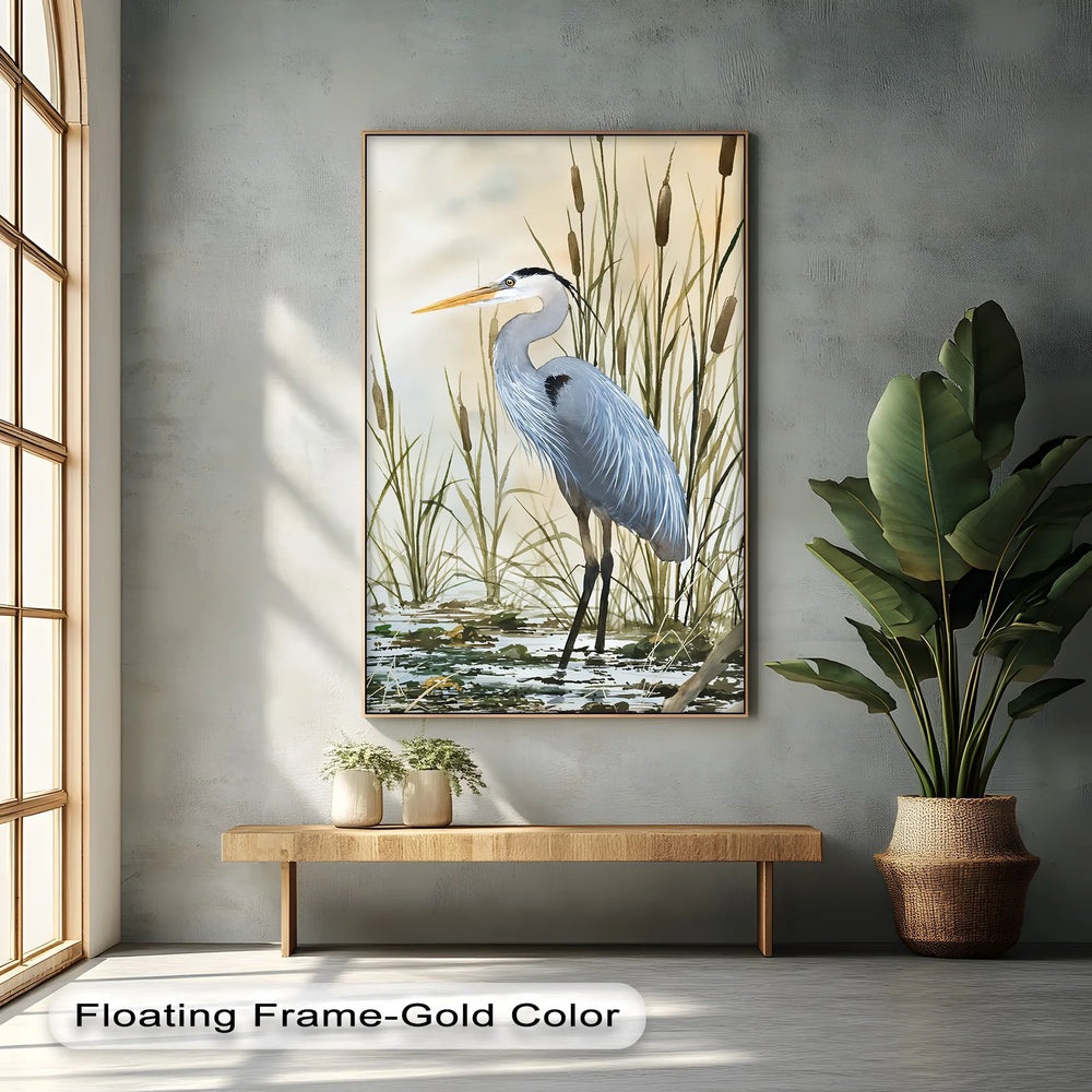 Majestic Heron in Marshland – Realistic Bird Canvas Print - MyPhotoStation