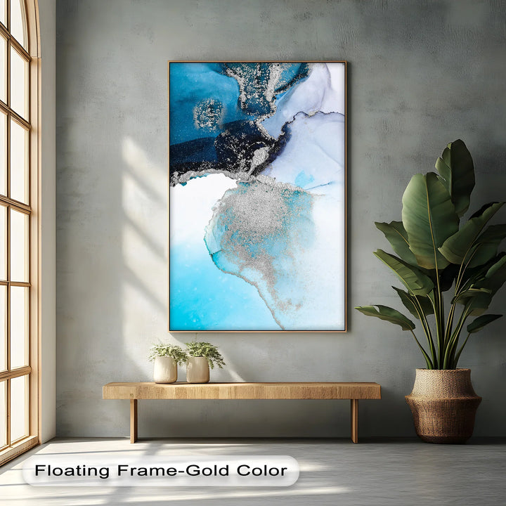 Arctic Glimmer – Icy Blue and Silver Abstract Blue Canvas Prints - MyPhotoStation