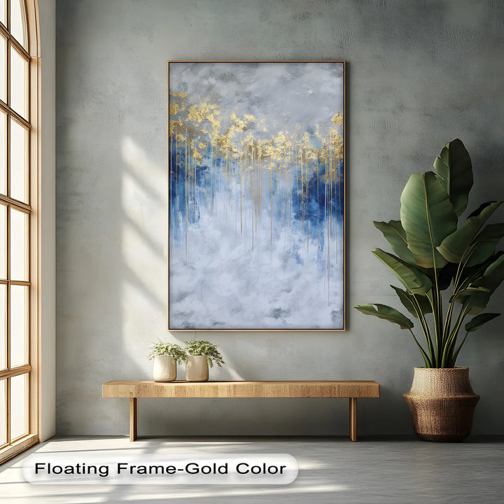 Golden Skyline on Stormy Blue – Luxury Abstract Canvas Print - MyPhotoStation